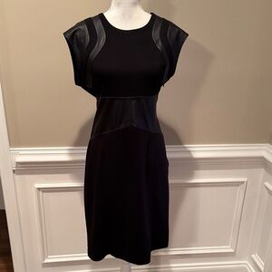 Julian Taylor Black Midi Dress with Leather Details